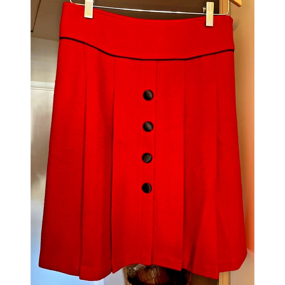 Vintage Wool Skirt Preppy Red Pleated Buttons Lined Chinese Brand All Star Sz M